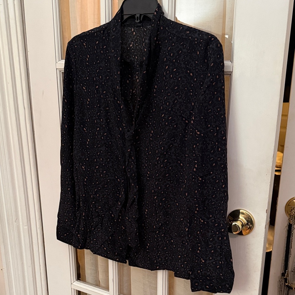 AllSaints Reel Linx Navy Patterned Silk Blouse - Size 6